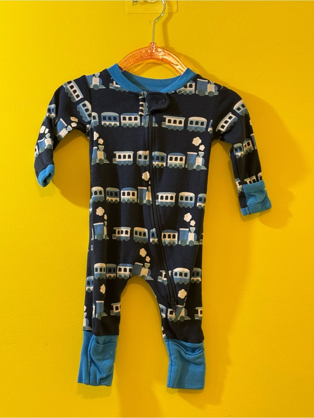 +NWOT Monica + Andy Train Zip Sleeper Coverall Navy Baby Boy Newborn